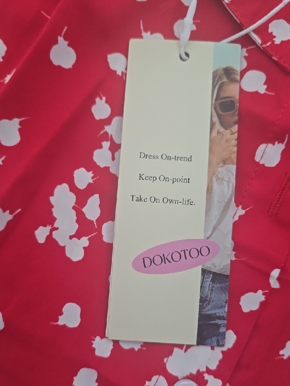 NWT Red & White Printed Button-Up Shirt (Dokotoo) - Picture 2 of 7
